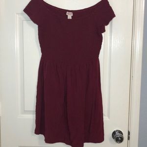 Maroon Accordion Off Shoulder Dress